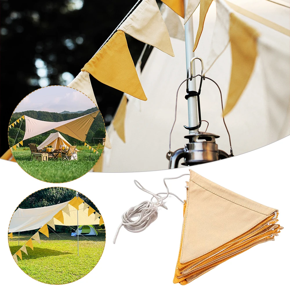 

Outdoor Scene Layout Hanging Flag Portable Camping Tent Triangle Flag Bunting Pendants Polyester Cotton Durable for Camping