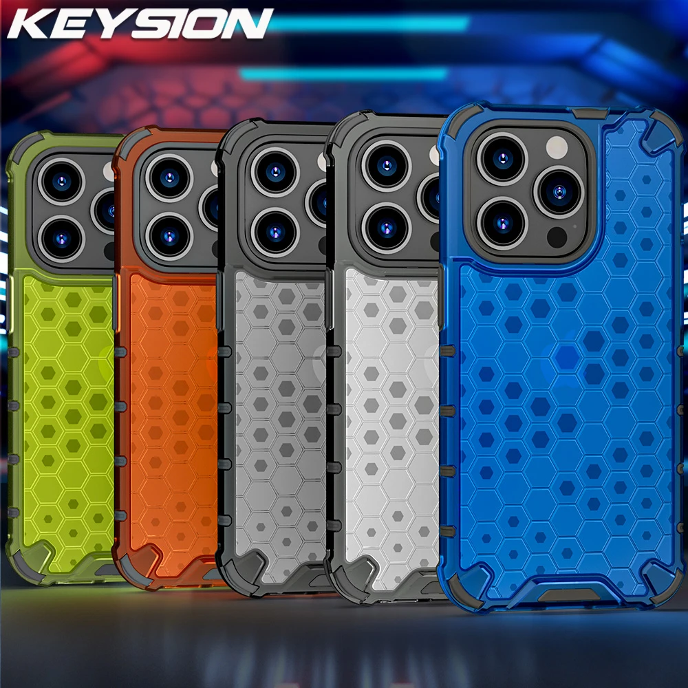 

KEYSION Shockproof Armor Case for iPhone 14 Pro Max 14 Plus Soft silicone Honeycomb Phone Back Cover for iPhone SE 2022 11 12 13
