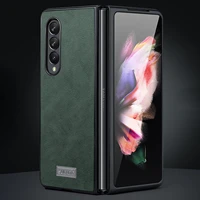 lycheecross pattern pu leathe case for samsung galaxy z fold 3 cover scratch resistant solid color fold3 5g capa coque funda