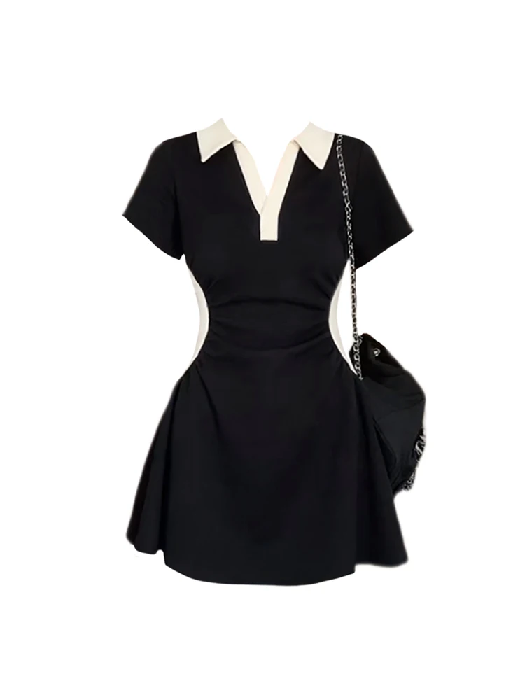 

Preppy Style Summer Women Corset Dress Contrasting Colors Casual One-Piece Frocks Clothes A-Line Polo Sweet Streetwear Gothic