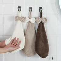 bow hand towel coral fleece hanging band towel highly absorbent quick drying bathroom thickened cleaning home kitchen wipe cloth