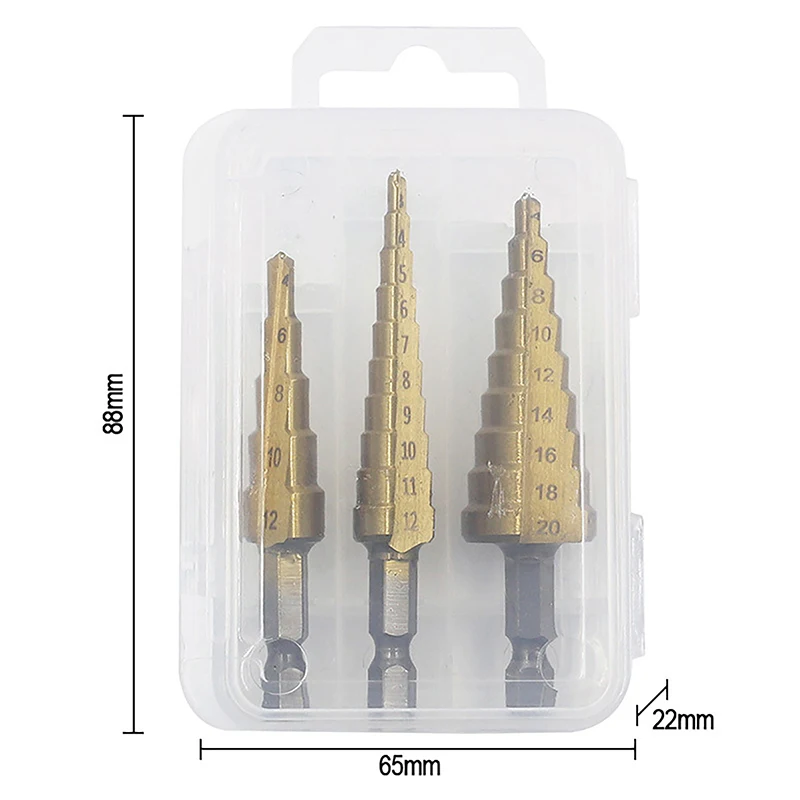 3 шт. шестиугольная ручка с прямым слотом и титановым покрытием ступенчатая дрель