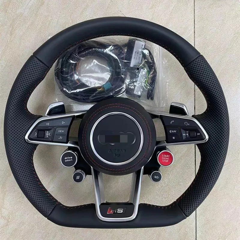 

For Audi A7 A7L A8 R8 TT real carbon brazing steering wheel assembly modification (one-key start button + airbag + paddle)