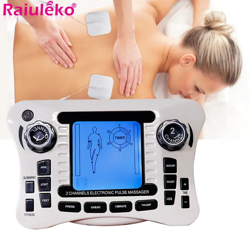 

Двухканальный массажер Tens 12 режимов мышечный Стимулятор ФИЗИОТЕРАПЕВТИЧЕСКИЙ пластырь электрическая Акупунктура импульсная Цифровая тер...