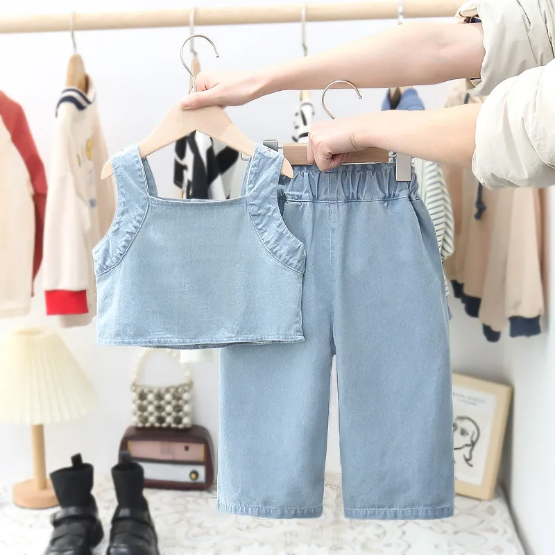 Детский джинсовый топ без рукавов и джинсовые брюки на возраст от 1 до 5 лет