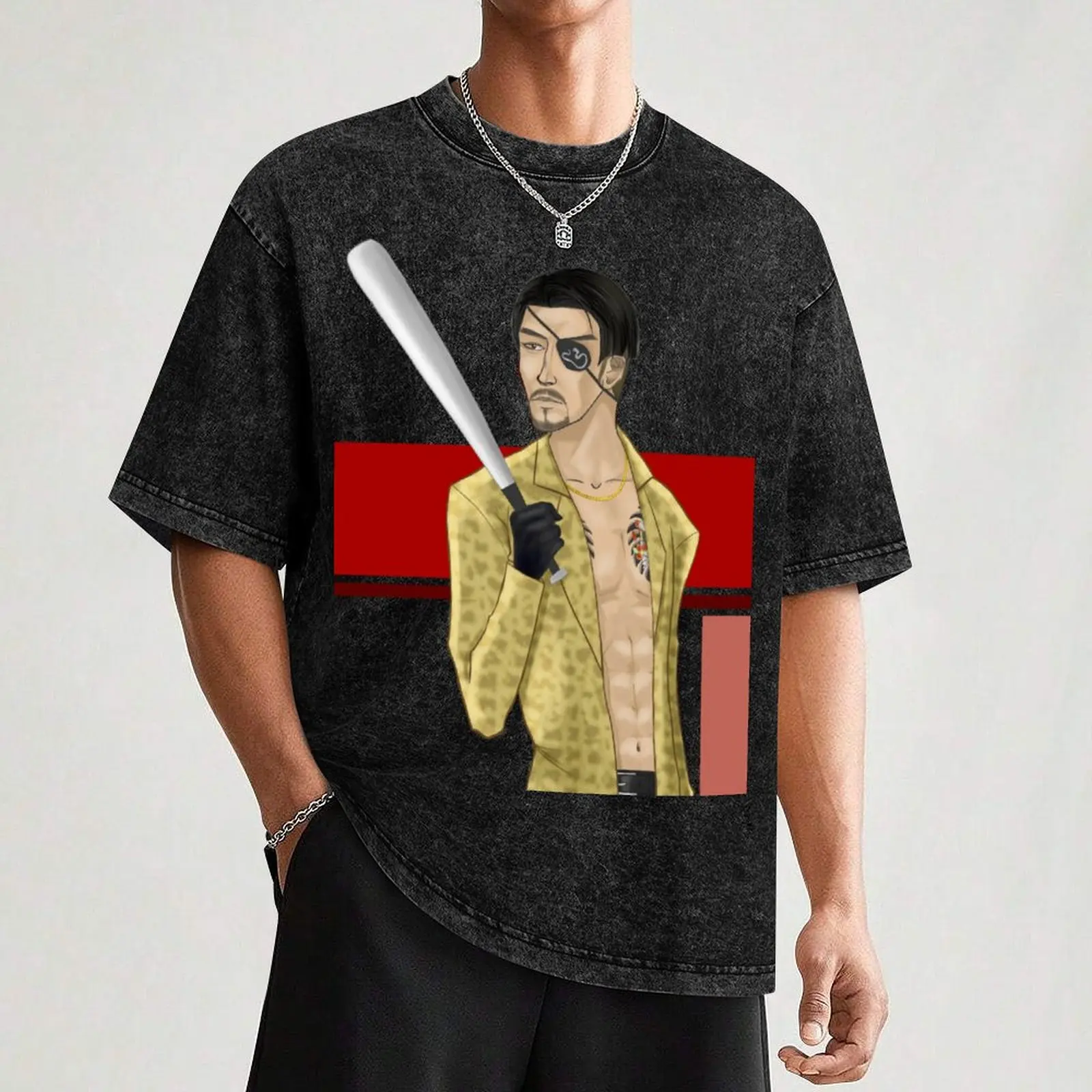 Футболка Majima Goro топы больших размеров черные футболки мужские большого размера