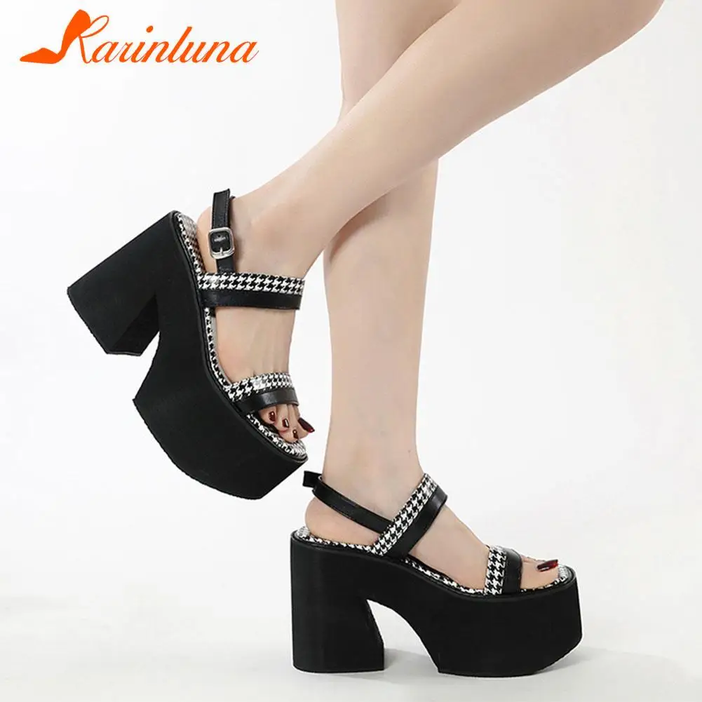 Super Thick Heels Platform Sandals For Women 2023 European Style Ankle Buckle Sandals  Comfy Walking Lady Sandals Summer
