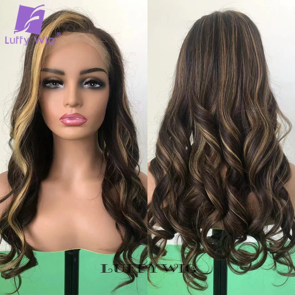 

Highlight Colored Human Hair Wigs Wavy 13x6 Hd Transparent Lace Front Wig Glueless Remy Brazilian Pre Plucked Natural Hairline