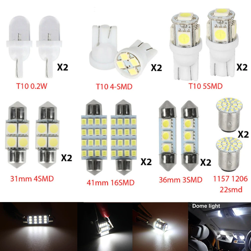 

14Pcs T10 36mm Car Interior LED Map Dome Footwell Trunk Reading Lamp Mix Mini Bulbs License Plate Lights Kit Accessories