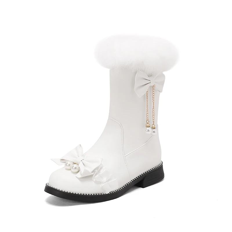 Бесплатная доставка зима 2023 милые стильные меховые сапоги до середины икры с