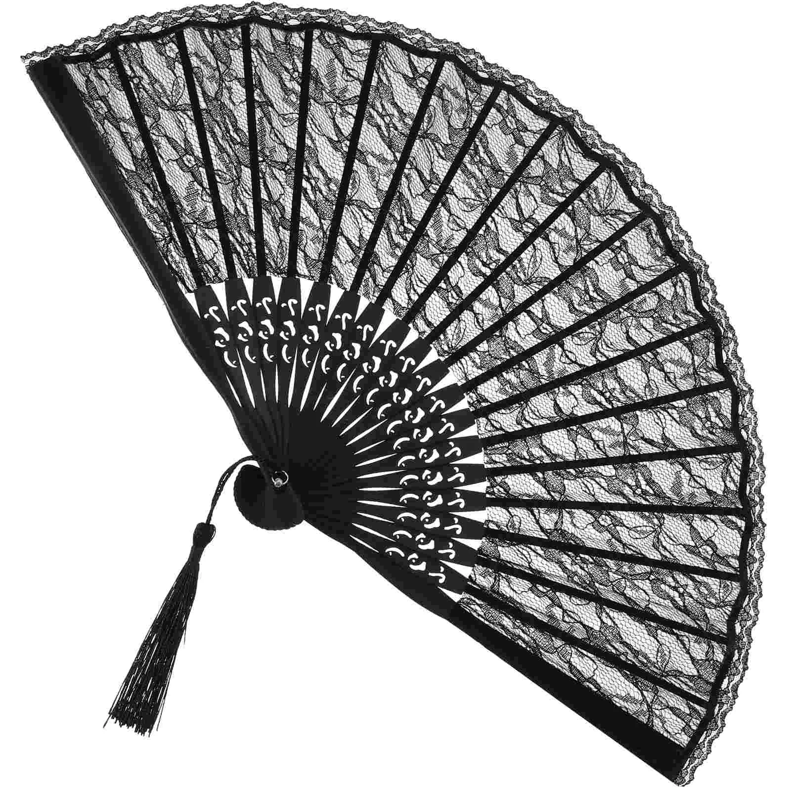 

Fan Folding Hand Lace Fans Women Silk Handheld Spanish Chinese Foldable Black Japanese Wedding Victorian Held Cotton Paper