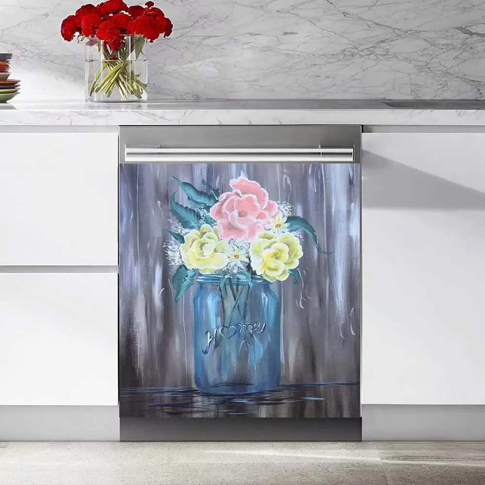 

Home Vase Flower Dishwasher Cover Magnet Sticker,Kitchen Decoration Country Decor Sticker,Magnetic Sticker Dishwasher Decorative