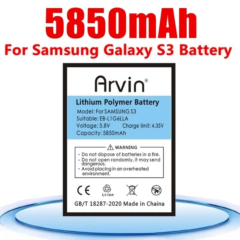 Запасная аккумуляторная батарея для Samsung Galaxy S3 I9300 I9308 L710 I535 I9300i i747 батареи 5850 мАч |