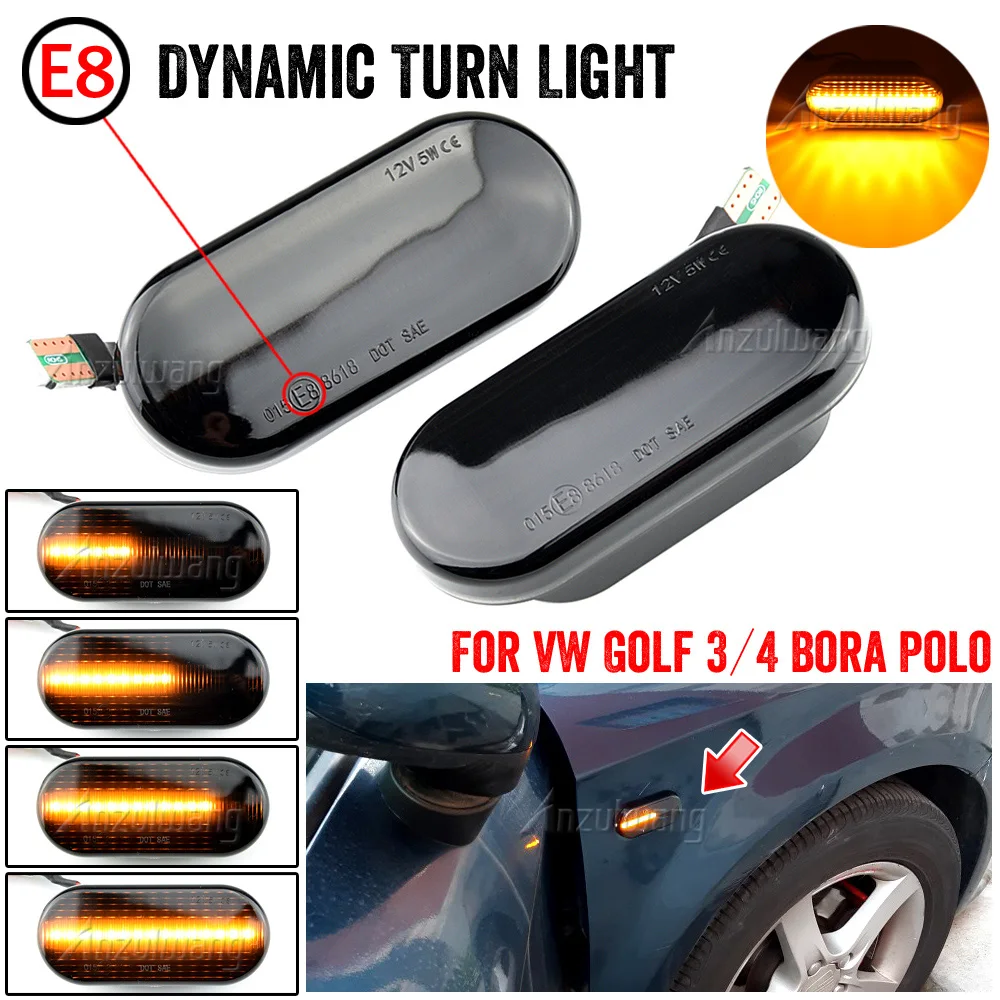 

2Pcs Dynamic Flowing LED Side Marker Turn Signal Light for Vw Transporter T5 Polo Golf 3 4 Passat B5 Sharan Lupo Bora Multivan