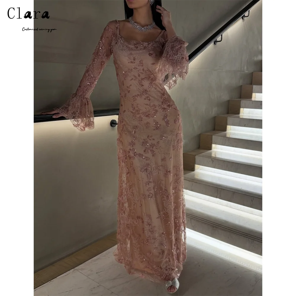 Фото Вечернее платье класса люкс Clara Custom, розовое, с кружевной вышивкой, фасон «русалка», для выпускного вечера и торжеств, элегантное женское платье 2026 №1
