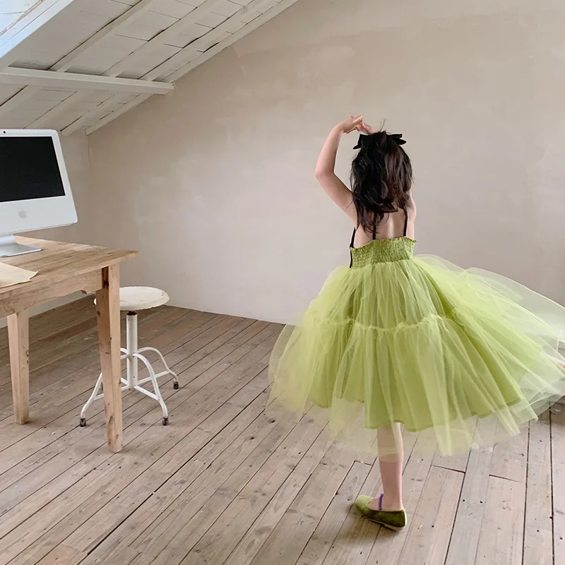 Детское платье из фатина на бретельках в стиле пэчворк для девочек шикарный