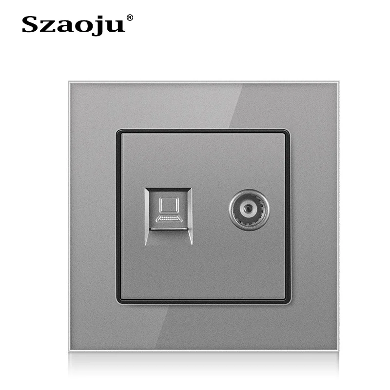 

EU Luxury Silver-Plated TV Coaxial Socket Gray Crystal Tempered Glass Panel Antenna/ Network/Telephone Wall-Mounted Panel Socke