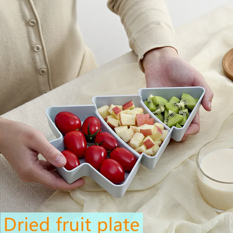 

Creative Christmas Tree Dried Fruit Plate Snack Candy Plastic Christmas Tree and Strawberry Shaped Snack Plate Dried Sweet Plate