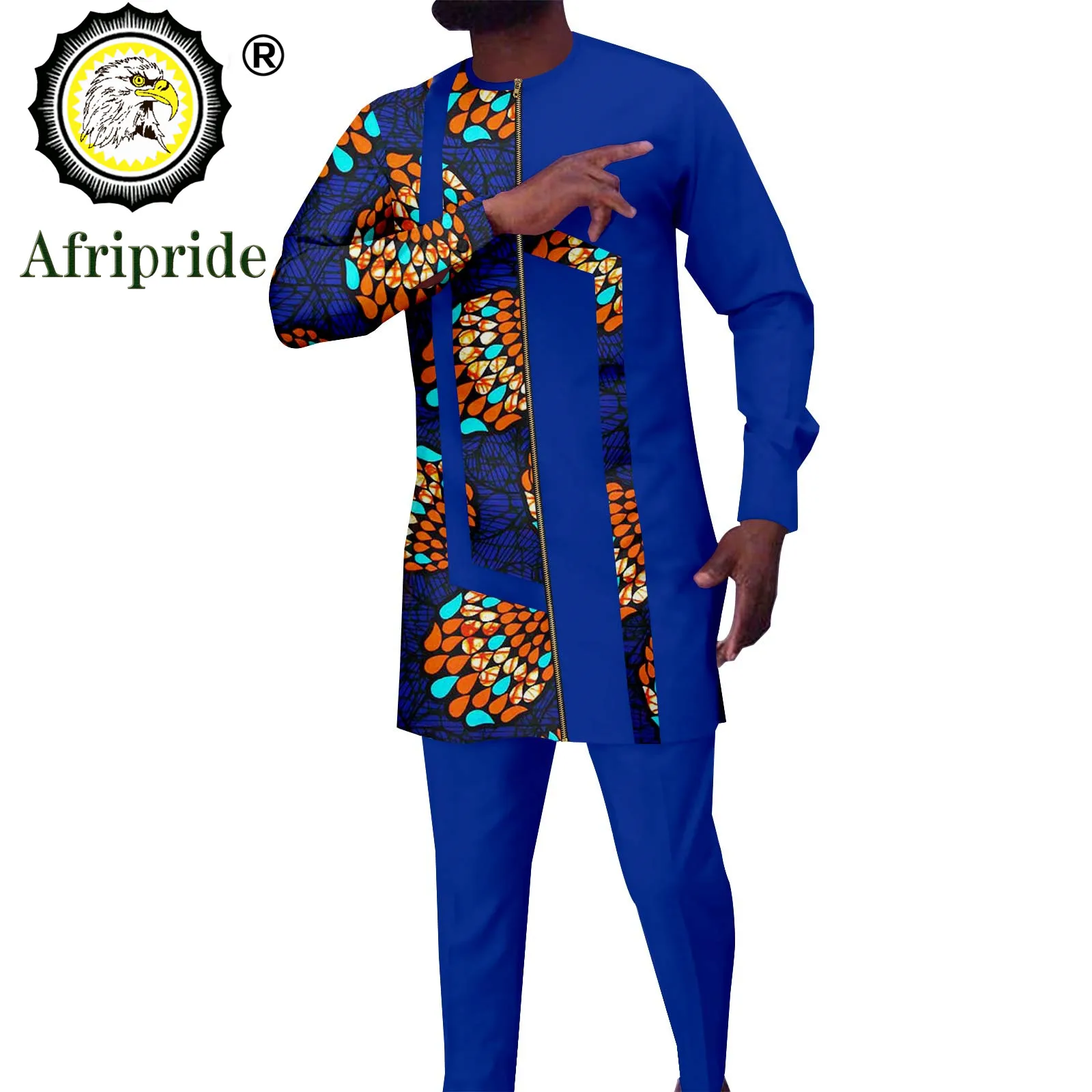 African Traditional Clothes for Men Print Zip Shirts and Ankara Pants 2 Piece Set Tribal Suit Plus Size Dashiki Outfits A2216085