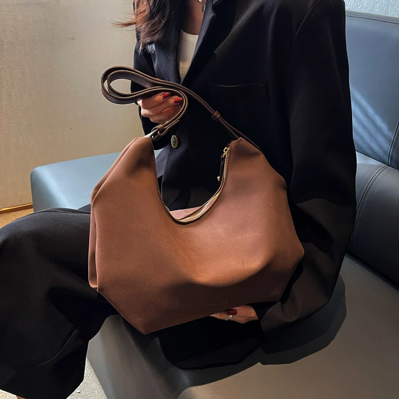 

Наплечные сумки из нубука Half Moon для женщин, зима 2023, Простые Модные женские сумки через плечо, сумки и кошельки