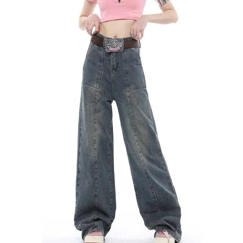 

2023Casual slim-fit pants, New Womens Jeans High Waist Vintage Straight Baggy Denim Pants Streetwear American Style New Fashio