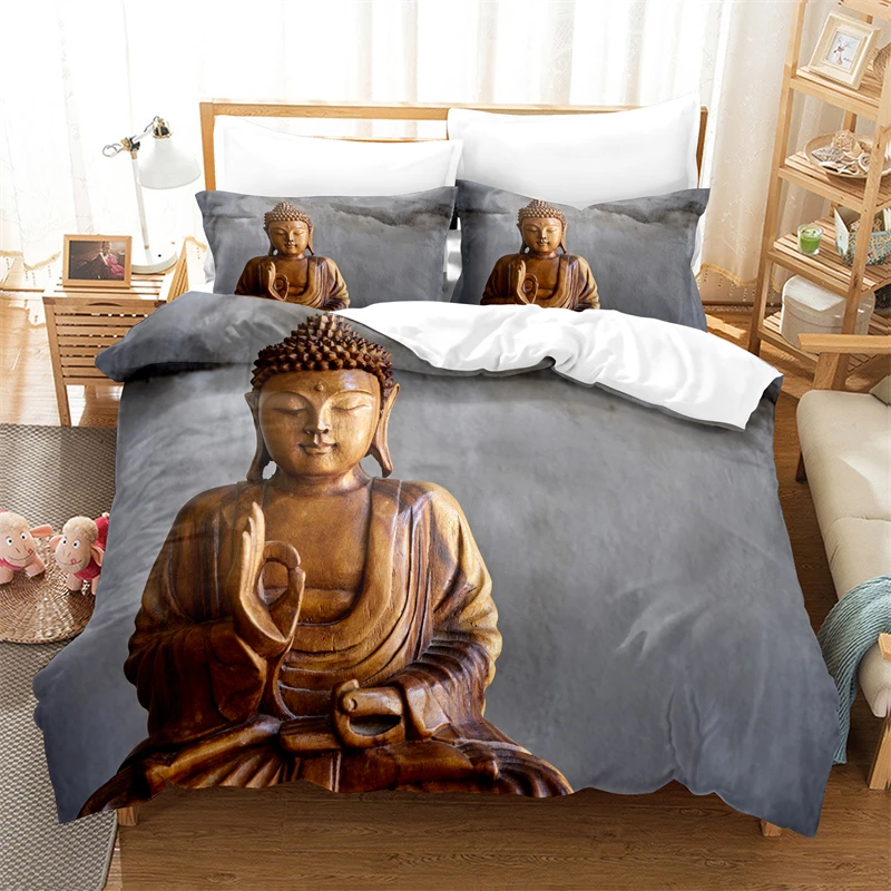 

Buddha Statue Bedding Set For Bedroom Soft Bedspread For Bed Home Comefortable Duvet Cover Quality Quilt Cover And Pillowcas