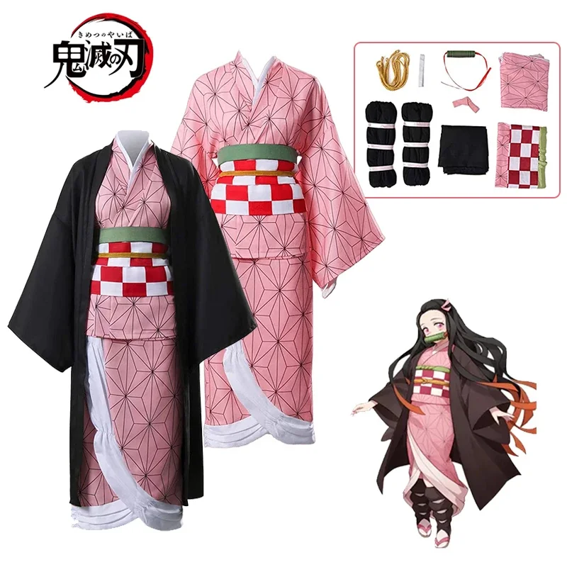 

Halloween Woman Kids Nezuko Cosplay Demon Slayer Cosplay Costume Kimono Wig Uniform Suit Masquerade Party Clothing Costumes