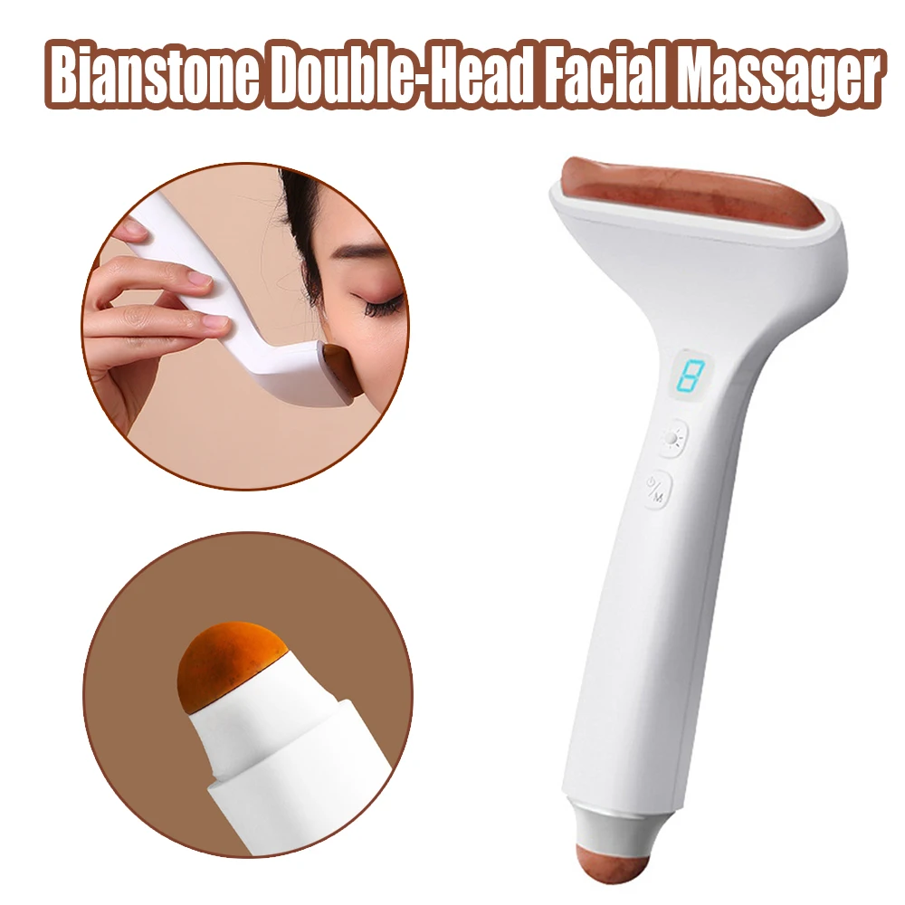 Bian Stone Face Massager Electric Heating Guasha Massage Stick Bianstone Vibration Scraping Instrument Acupoints Face Lifting