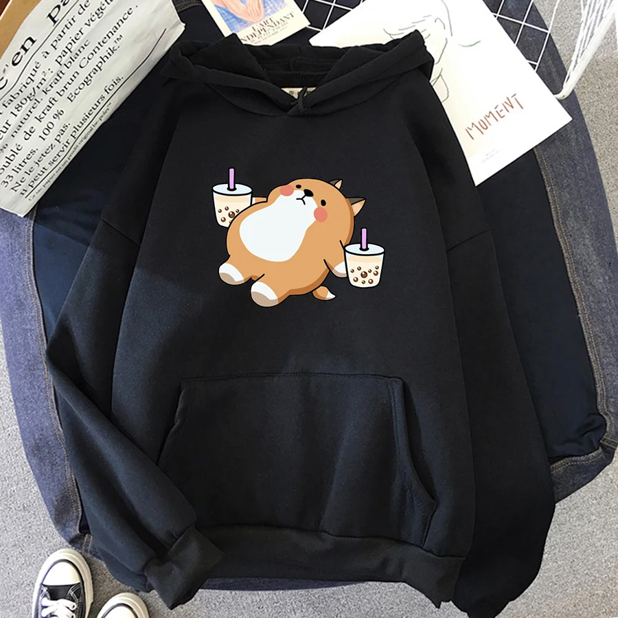 

Boba Tea Hoodie Cute Dog Hooded Women Sweatshirt Harajuku Streetwear Funny Cartoon Boba Women Girls Pullover Tops Autumn Clothes