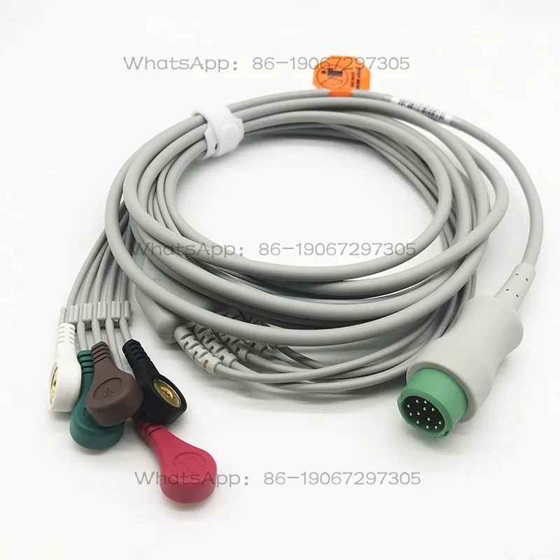 Фото Интегрированный пятиконтактный провод для ЭКГ серии iMEC, американский стандарт, кнопочный тип. №3