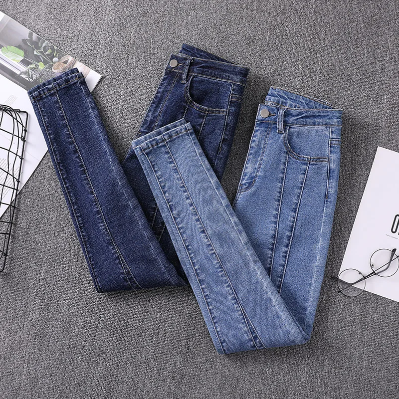 Джинсы-карандаш женские Стрейчевые в полоску длинные супер эластичные