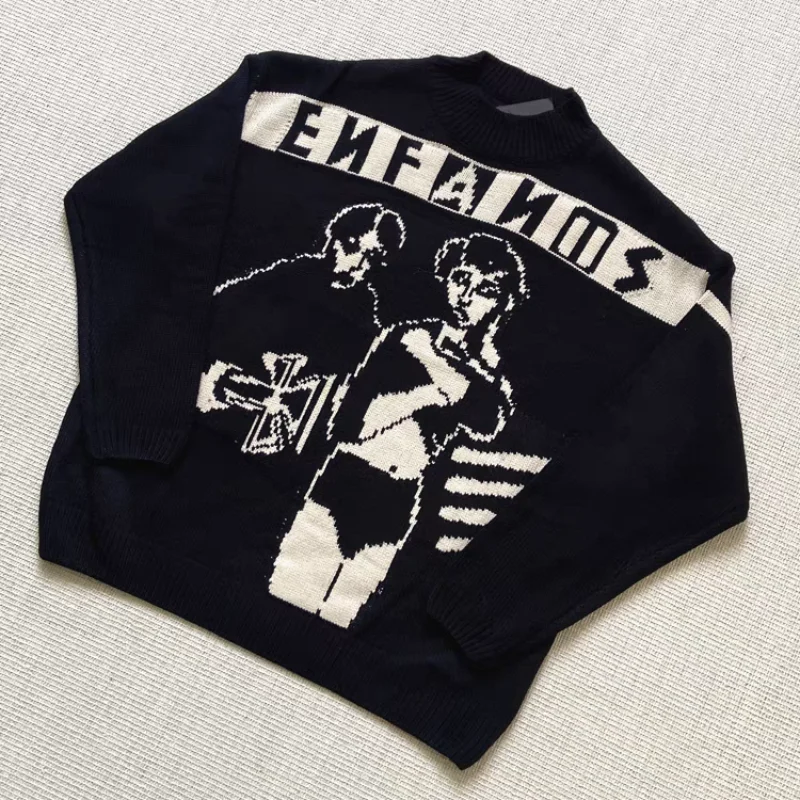 Новый черный разум свитер зимний мужской вязаный