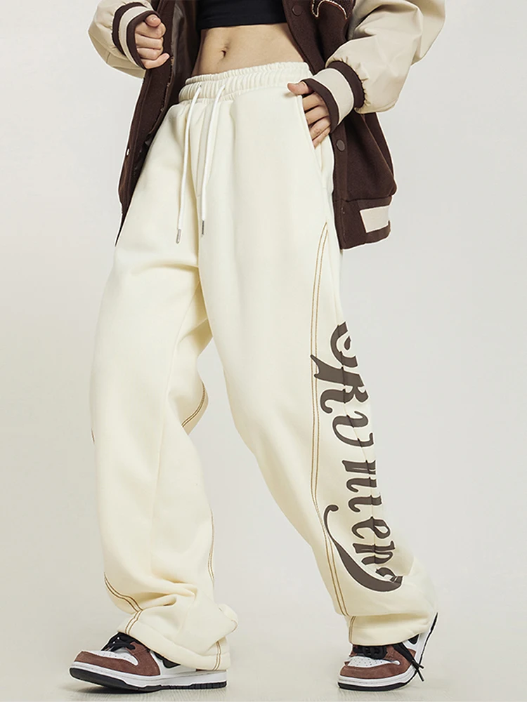 

Женские спортивные брюки с широкими штанинами и эластичным поясом, с высокой талией и буквенным принтом, весна 2023, корейские Мешковатые повседневные уличные штаны для бега