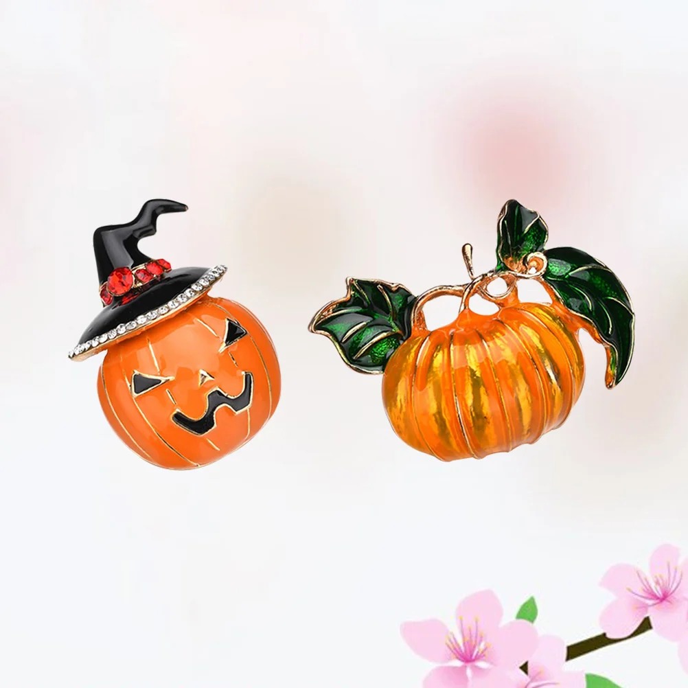

2pcs Halloween Alloy Breastpin Pumpkin Brooches Drip Oil Lapel Shiny Rhinestone Brooch Costume Decor Pin Badges