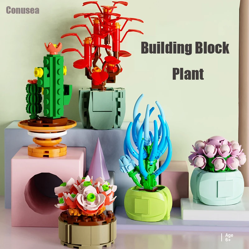 Загадочная шторка миниатюрный строительный блок цветок растение кактус модель