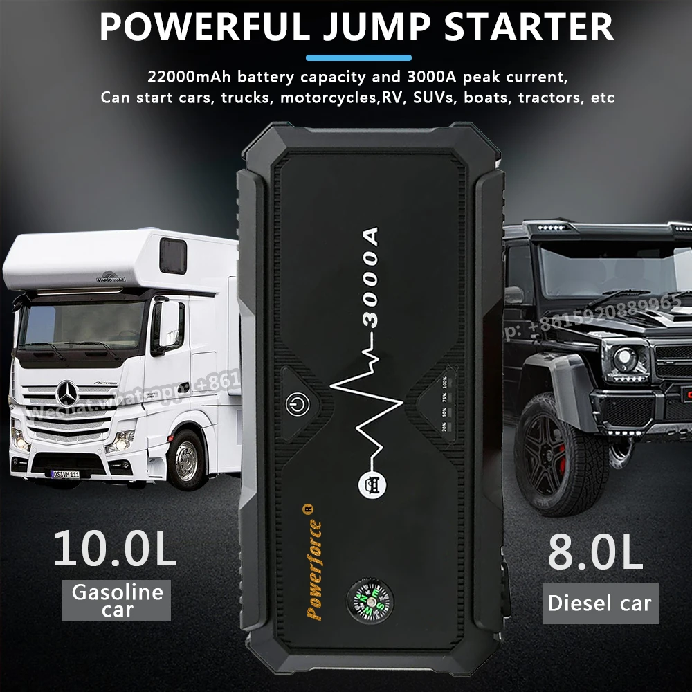 $71.98 POWERFORCE 12V Booster 28000mAh Mobile Power Bank Peak 4000A Jump Starter 1000a 2000a 3000a EC8 terminal clip