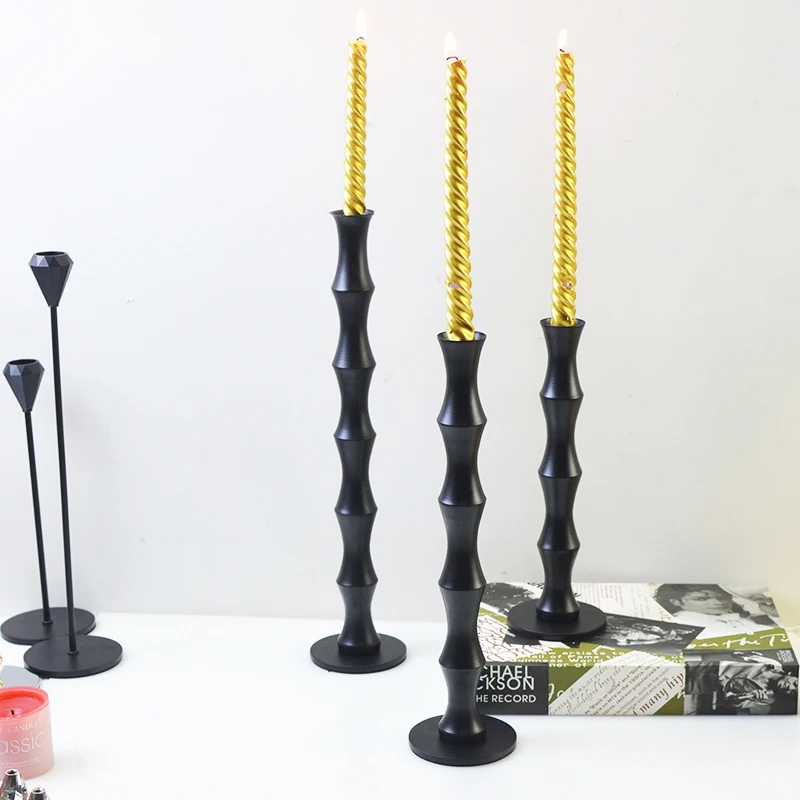 

Elegant Black Metal Stick Candle Holders Romantic Table Centerpieces Pillar Candle Stand Home Candlesticks Decoration