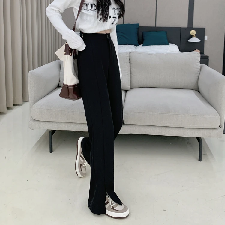 

5682 Slit suit pants women's autumn and winter 2021 new high-waisted wide-leg pants