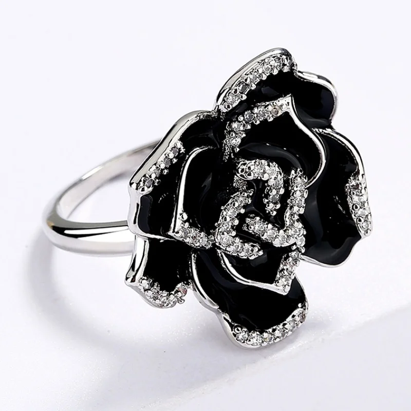 

Винтажное элегантное уникальное кольцо с черным цветком, модное Женское Обручальное ювелирное изделие