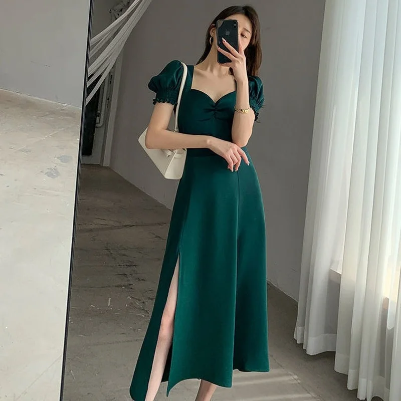 

Vestidos De Mujer Maxi Summer Pullover Elegant Split High Waist Sexy Casual Party Robe Short Sleeve Folds Puff Sleeve Ins Dress