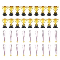 newest 36pcs party decor childrens toys plastic gold cups medals for party children prizes 18pcs trophies and 18pcs medals