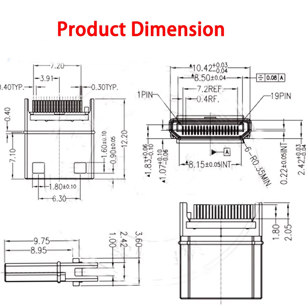 500 шт. позолоченные мини-кусачки для передачи данных HDMI 19P
