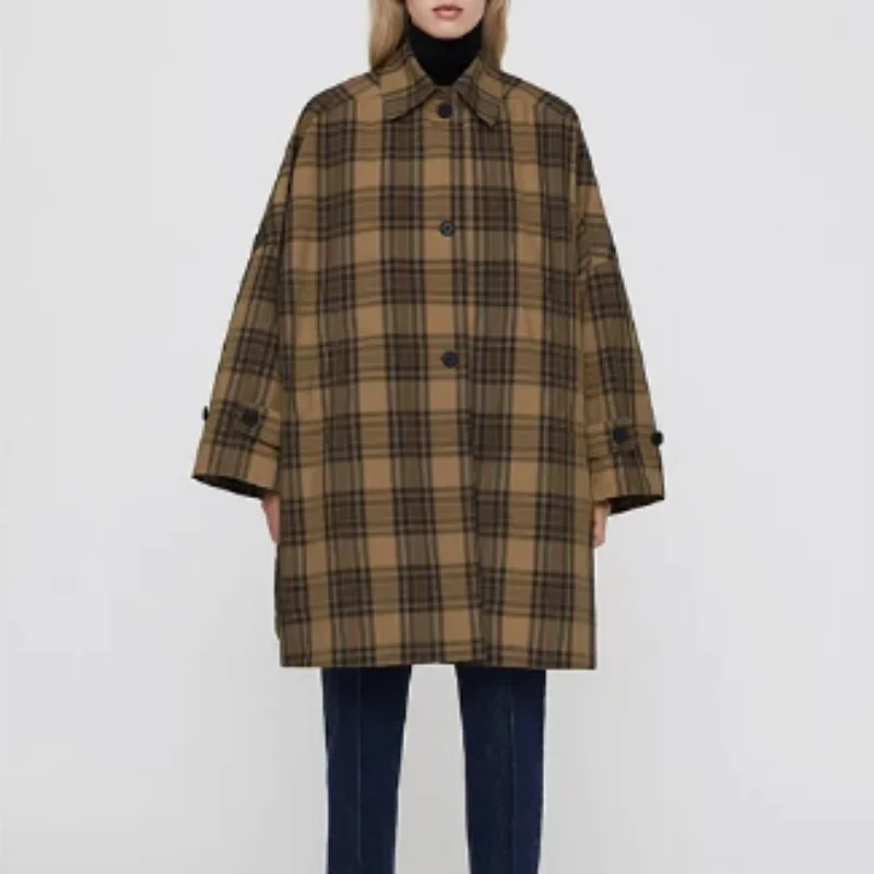 

Women's Yellow Checkered Silhouette Long Jacket Detachable Cotton Vest 2023 Winter New Ladies Single Breasted Coat