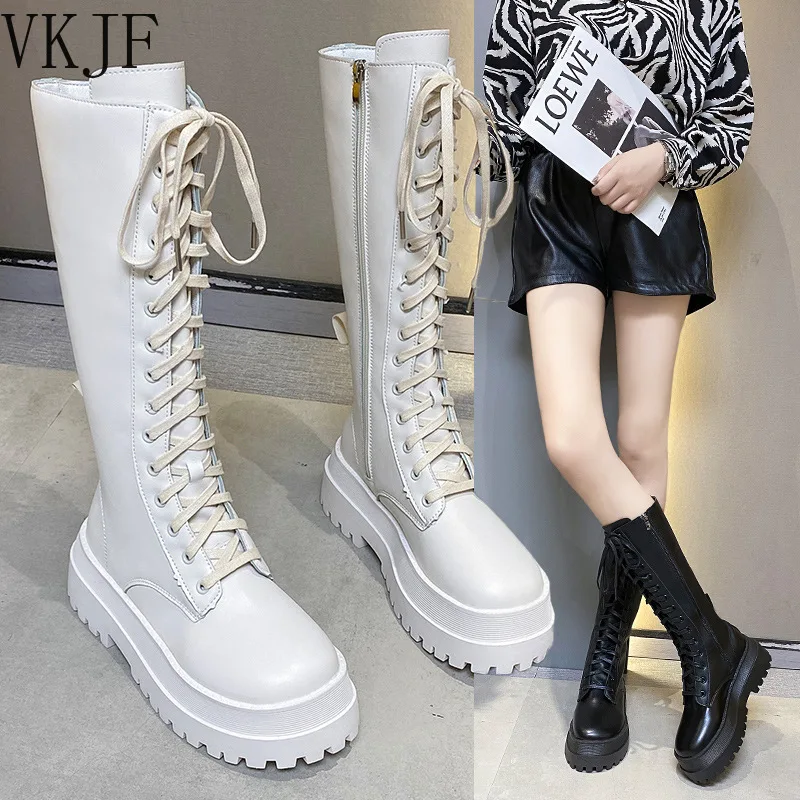 

Женские высокие сапоги до колена, белые рыцарские сапоги на толстом каблуке, с острым носком, на молнии сзади, на весну и осень, 2022