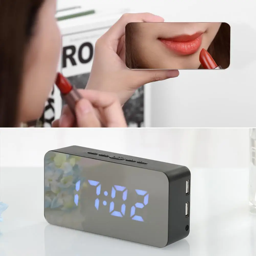 Будильник многофункциональный с зеркальной поверхностью и 2 USB-интерфейсами
