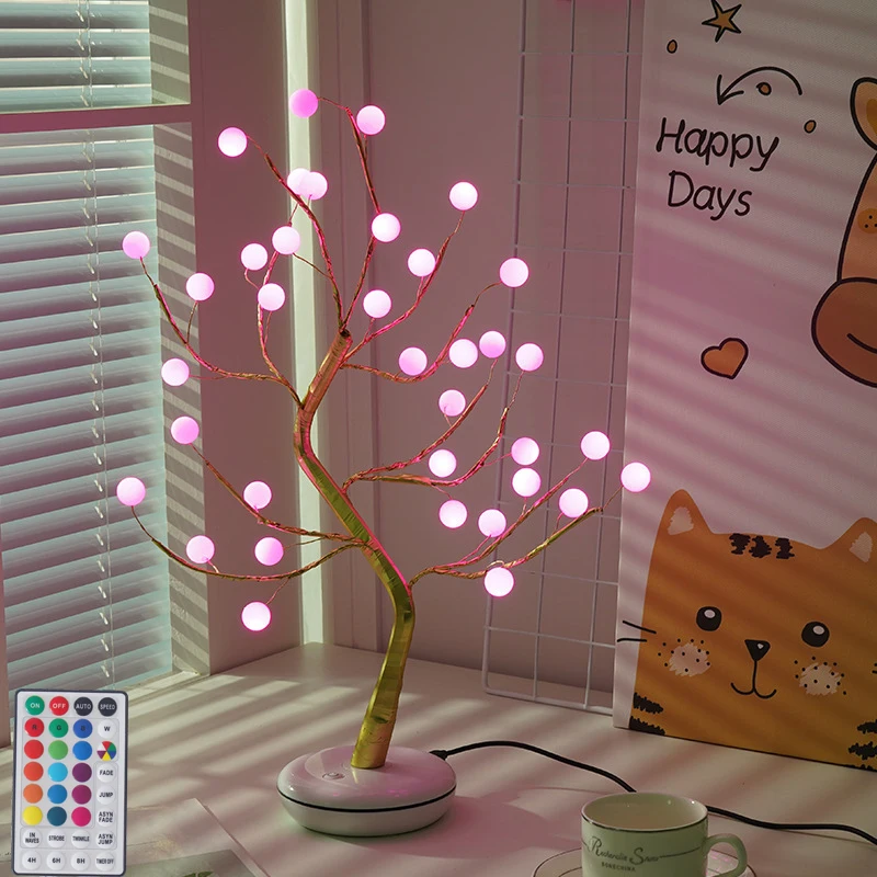 

2022 Newest LED Night Light Upgrade Pearl Plum Christmas Tree Light 32Key Remote Desk Lamp For Wedding Bedroom Table Night Lamp