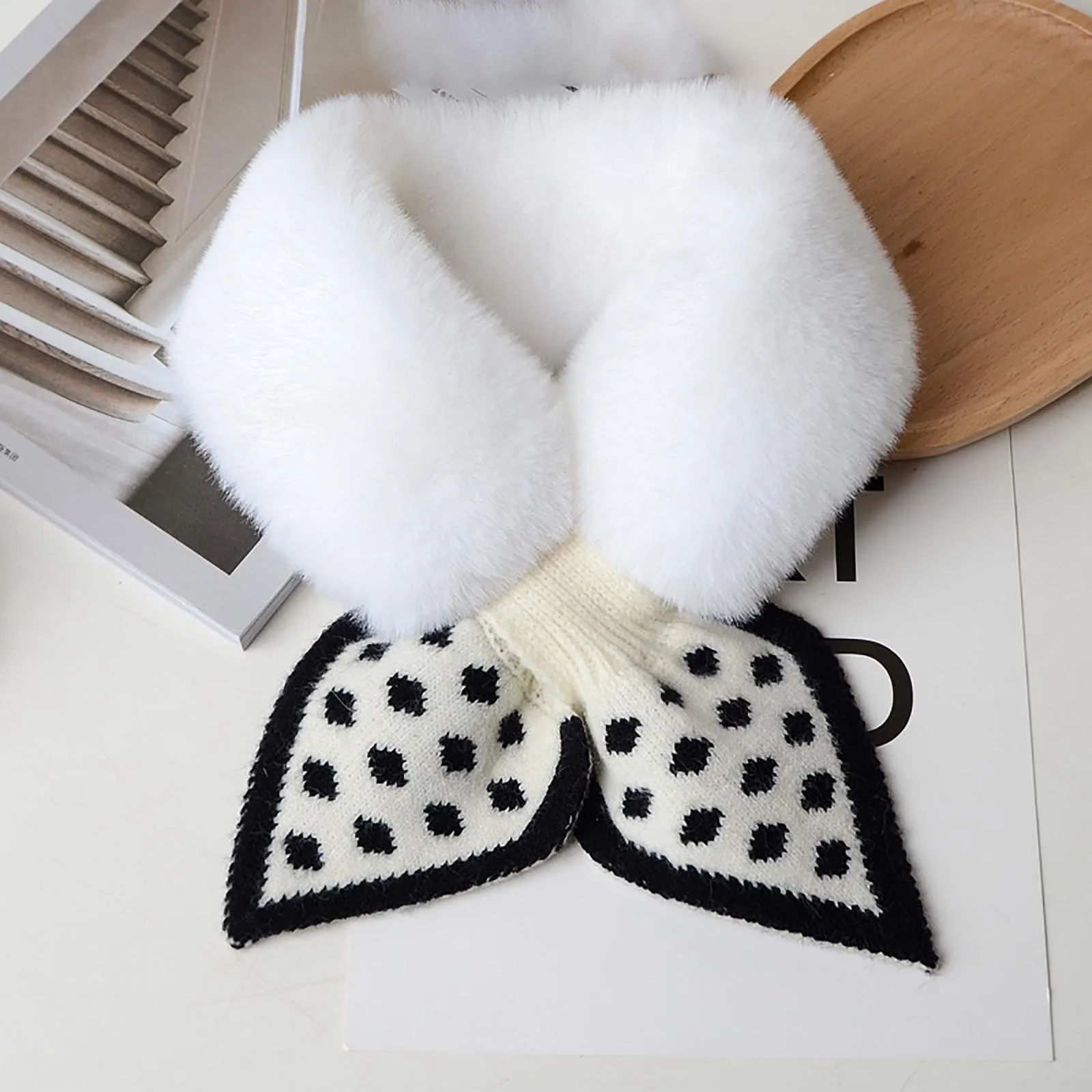 

Soft Plush Scarf Winter Children Faux Fur Dot Collar Cross Neck Windproof Keep Warm Scarves Outdoor Plush Thick Kids Neckerchief