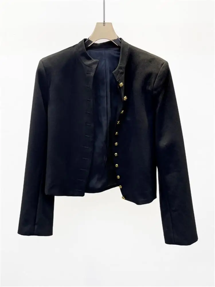 

Женское однобортное короткое пальто с длинным рукавом, очаровательное однотонное пальто из 100%-ной шерсти с круглым вырезом для ранней осени, новинка 2023