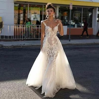 luxury lace appliques mermaid wedding dresses cap sleeve sequin backless bridal gowns tulle floor length civil vestidos de novia