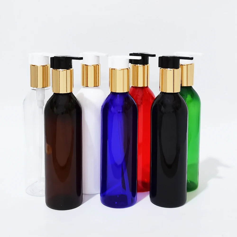 

250ml Empty Plastic Lotion Bottles With gold aluminium Pump Refillable PET White Cosmetic Bottle For Shampoo Travel Packaging